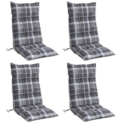 Cuscini Sedia Schienale Alto 4 pz Quadri Grigio Tessuto Oxford