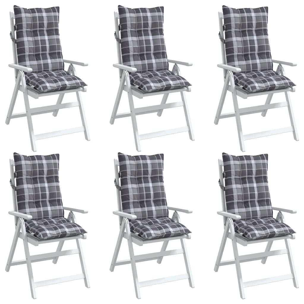 Cuscini Sedia Schienale Alto 6 pz Quadri Grigio Tessuto Oxford