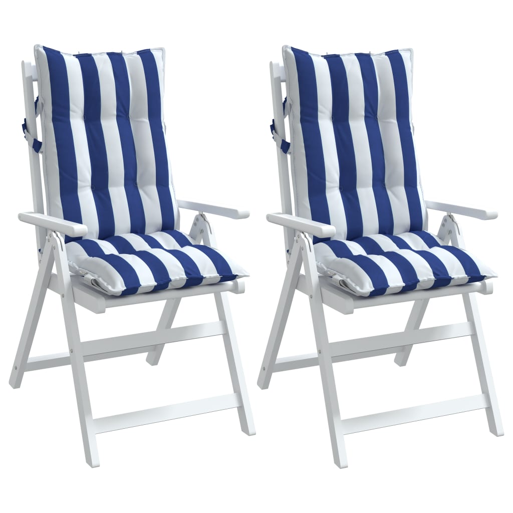 Cuscini Sedia Schienale Alto 2 pz Bianco e Blu Tessuto Oxford