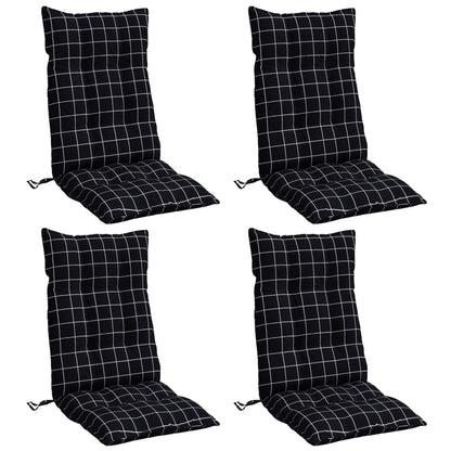 Cuscini Sedia Schienale Alto 4 pz Quadri Nero Tessuto Oxford