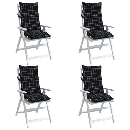 Cuscini Sedia Schienale Alto 4 pz Quadri Nero Tessuto Oxford
