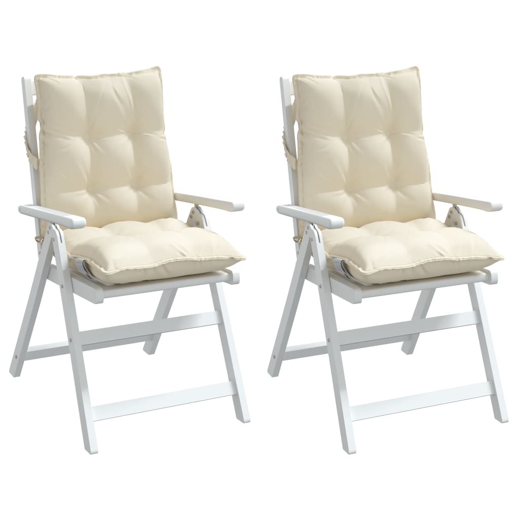 Cuscini per Sedia Schienale Basso 2 pz Crema in Tessuto Oxford