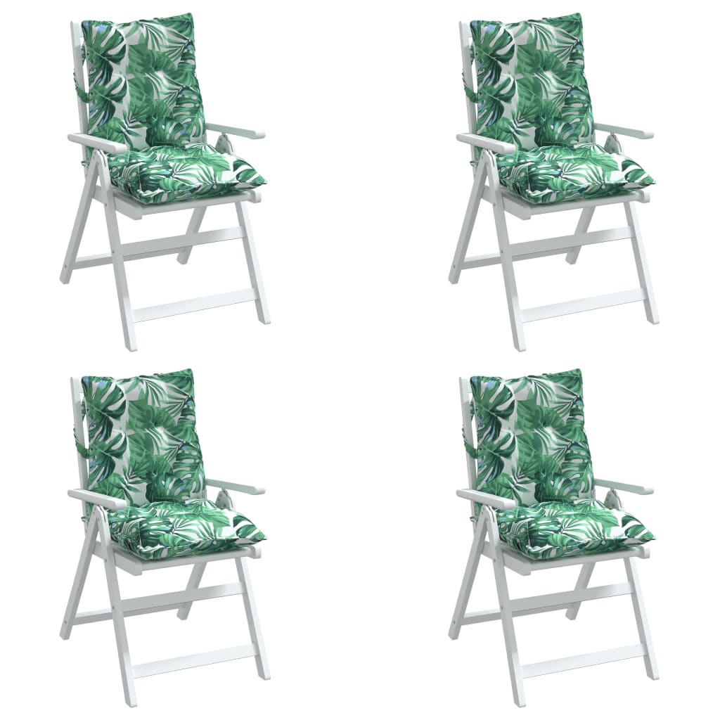 Cuscini Sedia Schienale Basso 4 pz Motivo Foglie Tessuto Oxford