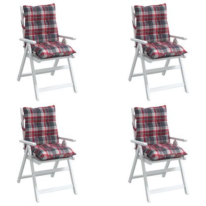 Cuscini Sedia Schienale Basso 4 pz Quadri Rosso Tessuto Oxford