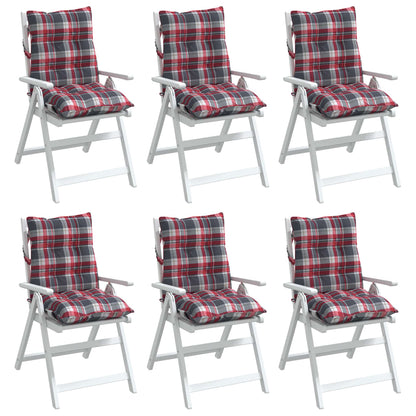 Cuscini Sedia Schienale Basso 6 pz Quadri Rosso Tessuto Oxford