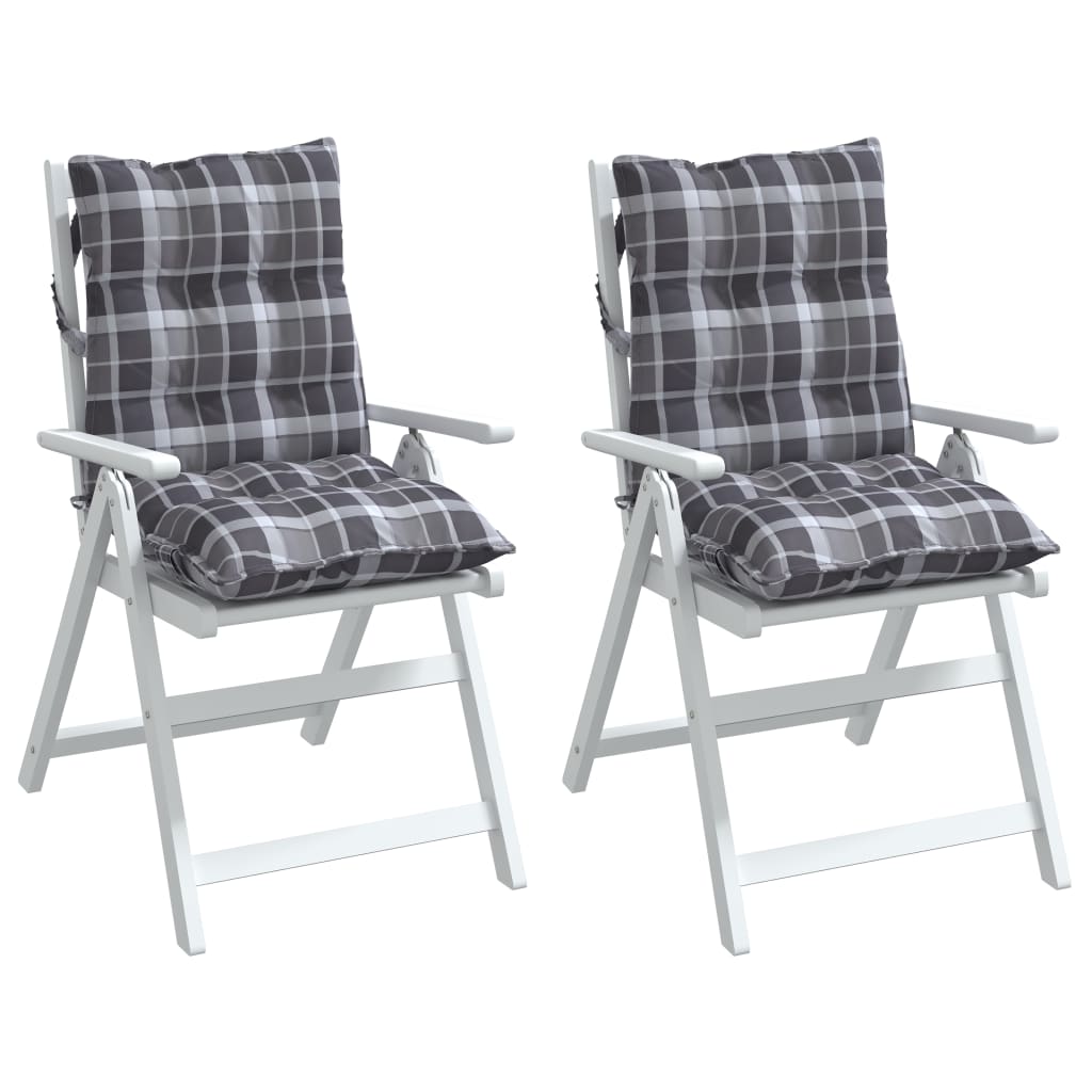 Cuscini Sedia Schienale Basso 2 pz Quadri Grigio Tessuto Oxford