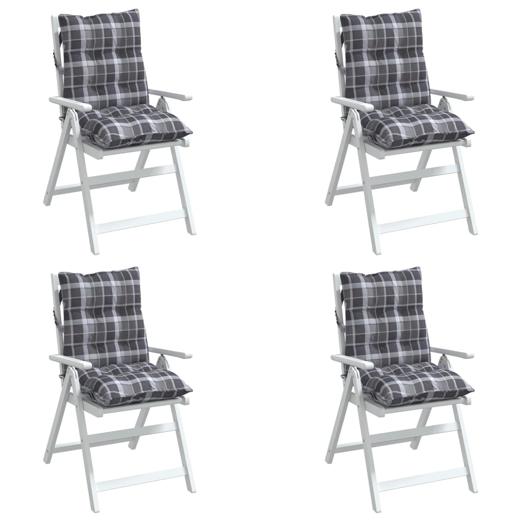 Cuscini Sedia Schienale Basso 4 pz Quadri Grigio Tessuto Oxford