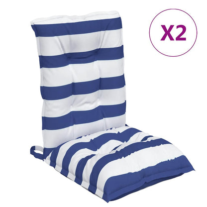 Cuscini Sedia Schienale Basso 2 pz a Righe Blu e Bianche Oxford