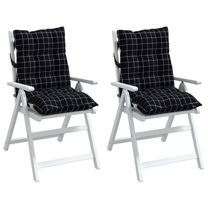 Cuscini Sedia Schienale Basso 2 pz Quadri Nero Tessuto Oxford