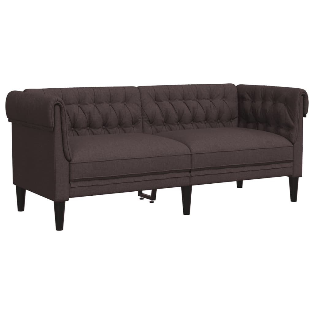 Divano Chesterfield a 2 Posti Marrone Scuro in Tessuto