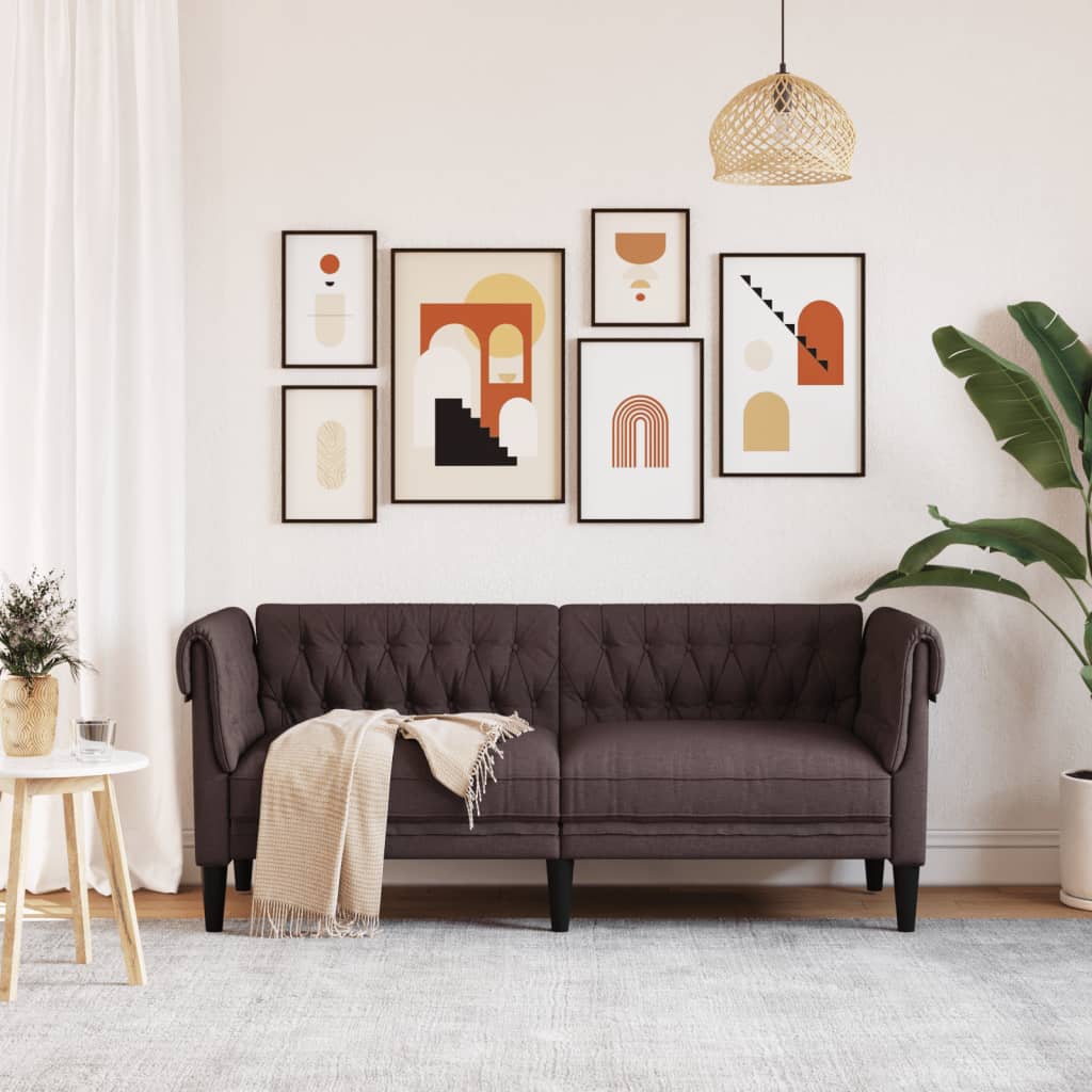 Divano Chesterfield a 2 Posti Marrone Scuro in Tessuto