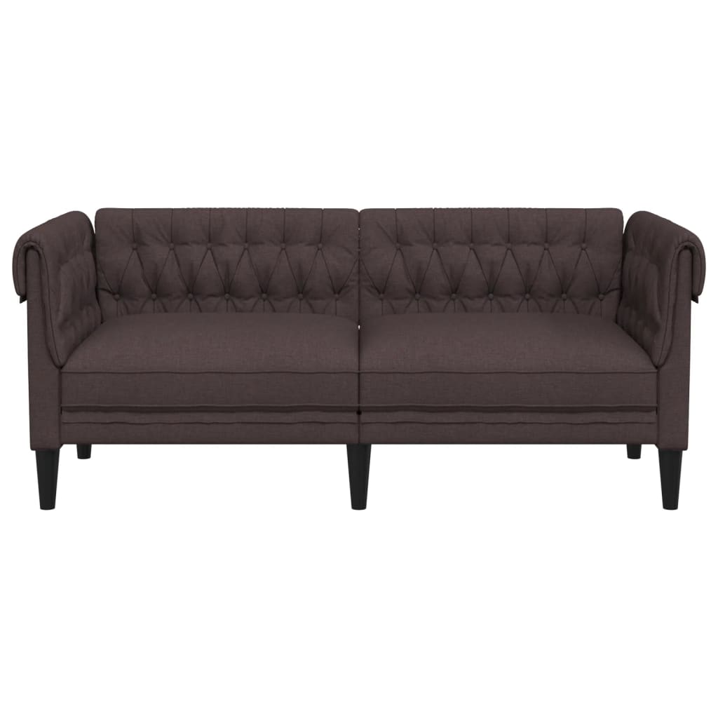 Divano Chesterfield a 2 Posti Marrone Scuro in Tessuto