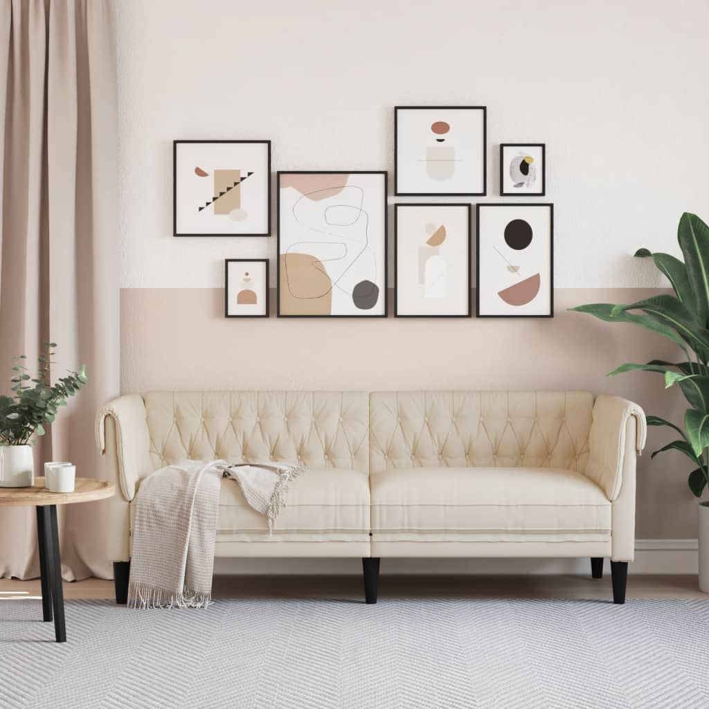 Divano Chesterfield a 3 Posti in Lino