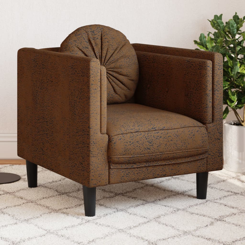 Poltrona con Cuscino Marrone in Similpelle Scamosciata