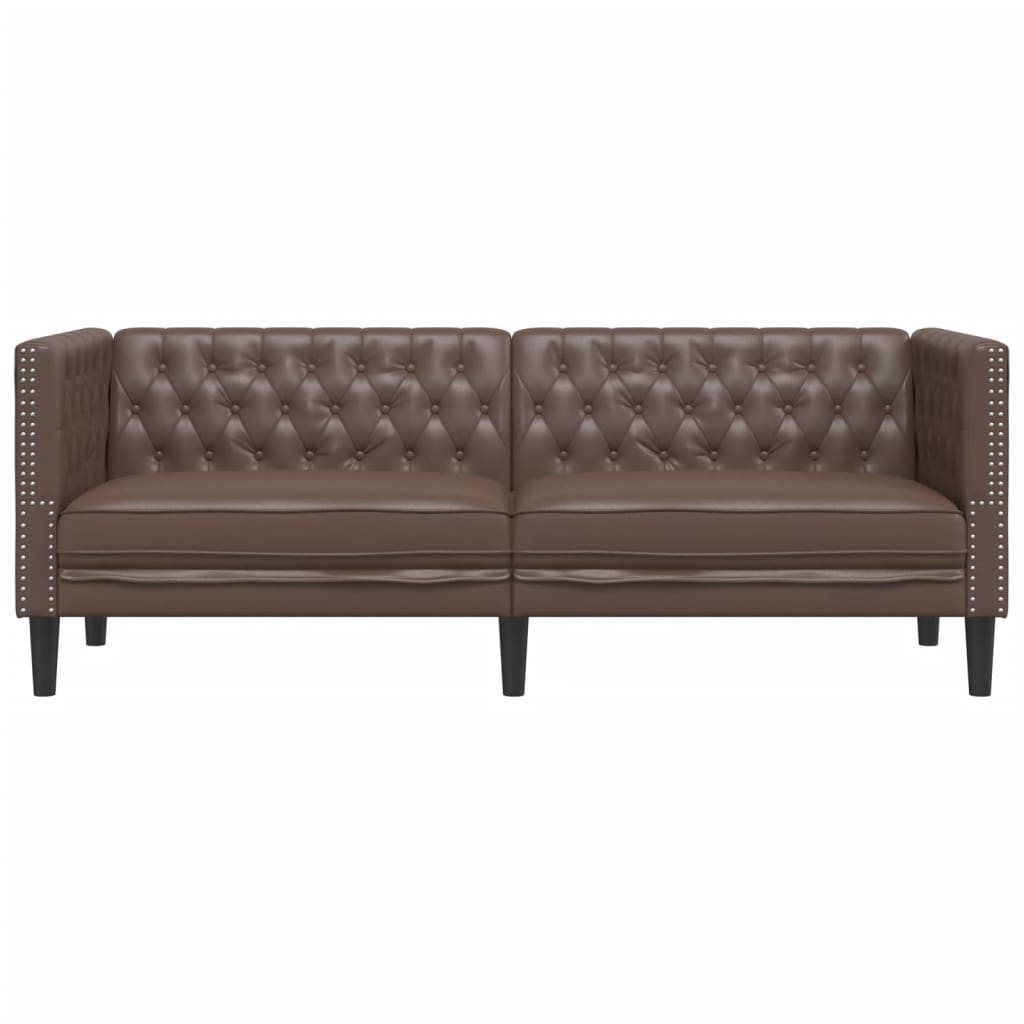 Divano Chesterfield a 3 Posti Marrone in Similpelle