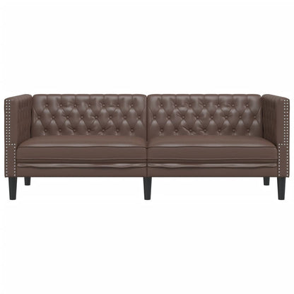 Divano Chesterfield a 3 Posti Marrone in Similpelle