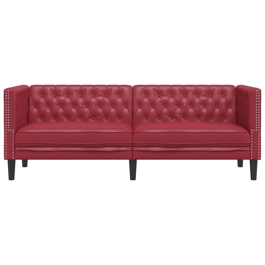 Poltrona Chesterfield a 3 Posti Rosso Vino in Similpelle