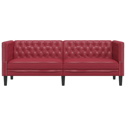 Poltrona Chesterfield a 3 Posti Rosso Vino in Similpelle
