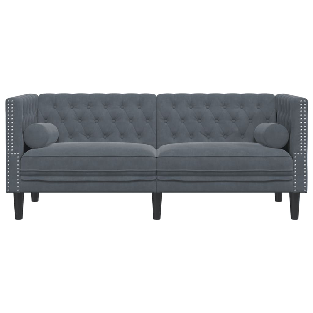 Divano Chesterfield con Rinforzi 2 Posti Grigio Scuro Velluto