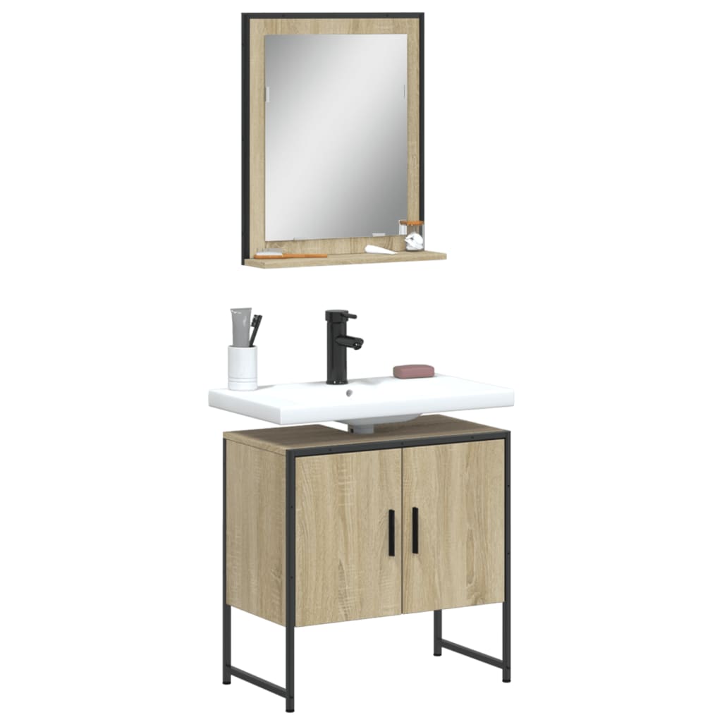 Set Mobili da Bagno 2 pz Rovere Sonoma in Legno Multistrato