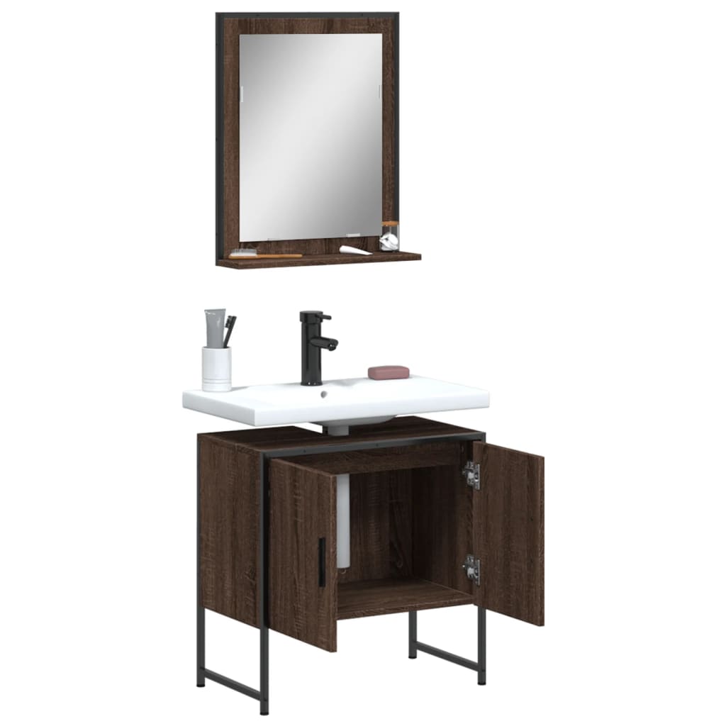 Set Mobili da Bagno 2 pz Rovere Marrone in Legno Multistrato