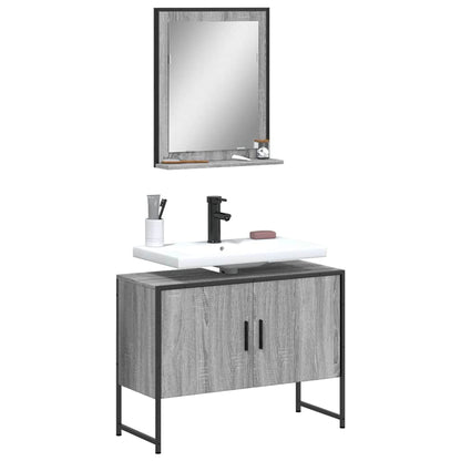 Set Mobili da Bagno 2 pz Grigio Sonoma in Legno Multistrato