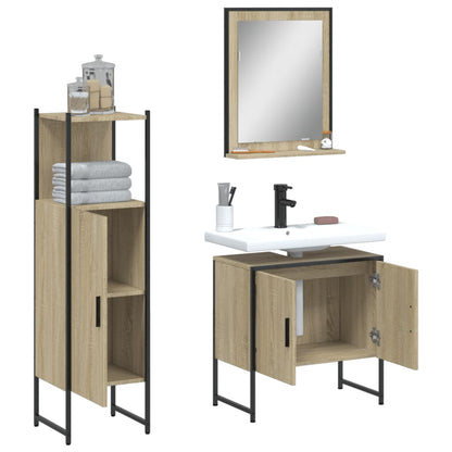 Set di Mobili da Bagno 3 pz Rovere Sonoma in Legno Multistrato