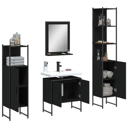 Set Mobili da Bagno 4 pz Nero in Legno Multistrato
