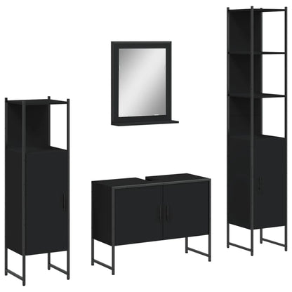 Set Mobili da Bagno 4 pz Nero in Legno Multistrato