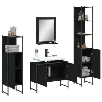 Set Mobili da Bagno 4 pz Nero in Legno Multistrato