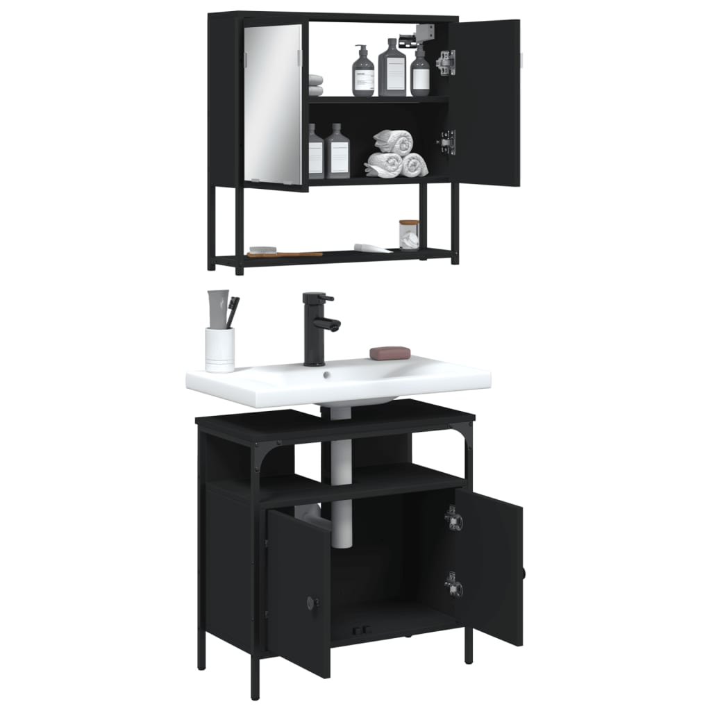 Set Mobili da Bagno 2 pz Nero in Legno Multistrato