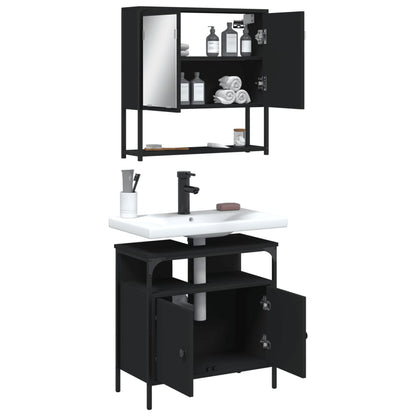 Set Mobili da Bagno 2 pz Nero in Legno Multistrato