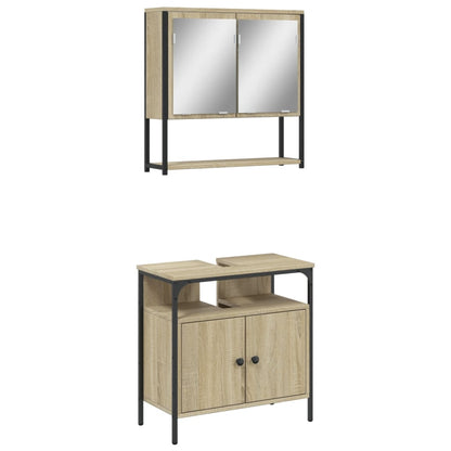 Set Mobili da Bagno 2 pz Rovere Sonoma in Legno Multistrato