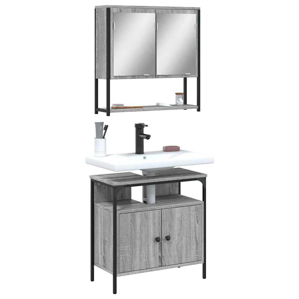 Set Mobili da Bagno 2 pz Grigio Sonoma in Legno Multistrato
