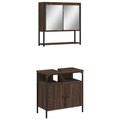 Set Mobili da Bagno 2 pz Rovere Marrone in Legno Multistrato