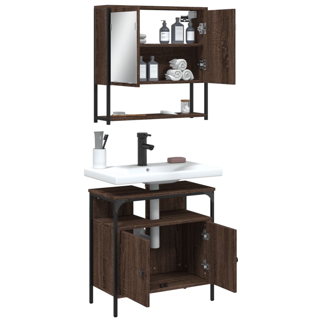 Set Mobili da Bagno 2 pz Rovere Marrone in Legno Multistrato