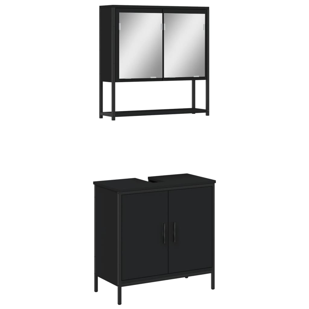 Set Mobili da Bagno 2 pz Nero in Legno Multistrato