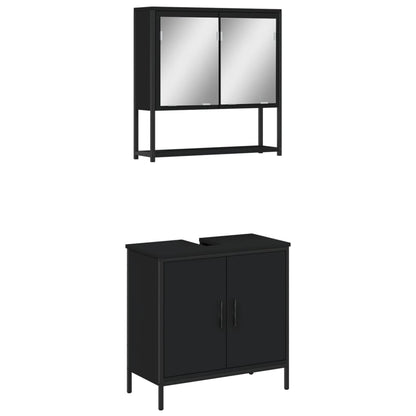 Set Mobili da Bagno 2 pz Nero in Legno Multistrato
