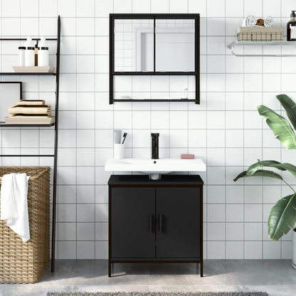 Set Mobili da Bagno 2 pz Nero in Legno Multistrato