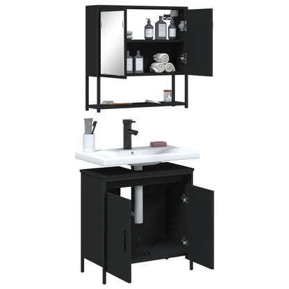 Set Mobili da Bagno 2 pz Nero in Legno Multistrato