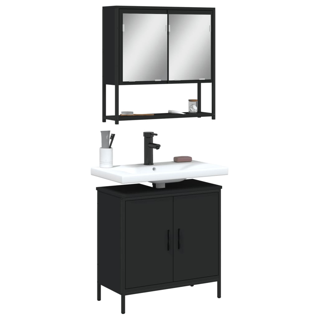 Set Mobili da Bagno 2 pz Nero in Legno Multistrato