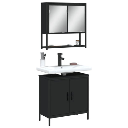 Set Mobili da Bagno 2 pz Nero in Legno Multistrato