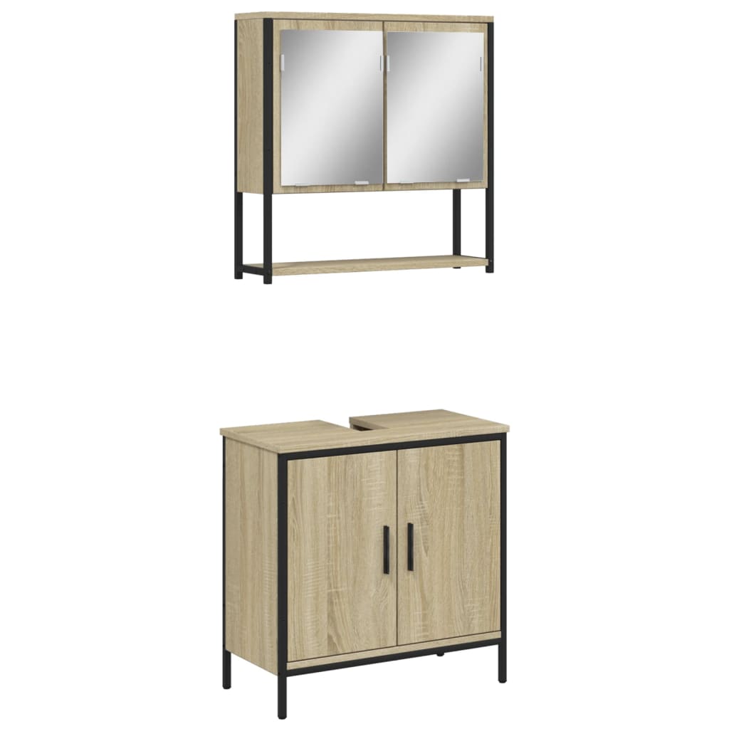 Set Mobili da Bagno 2 pz Rovere Sonoma in Legno Multistrato