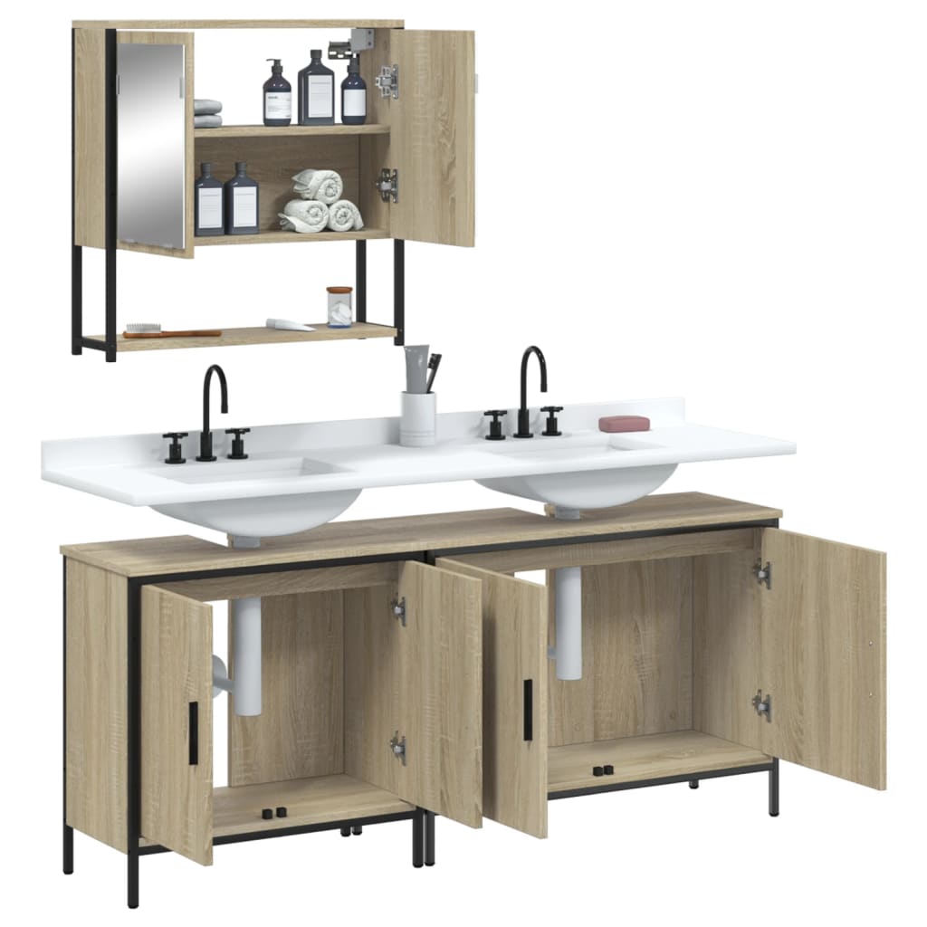 Set Mobili da Bagno 3 pz Rovere Sonoma in Legno Multistrato