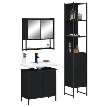 Set Mobili da Bagno 3 pz Nero in Legno Multistrato