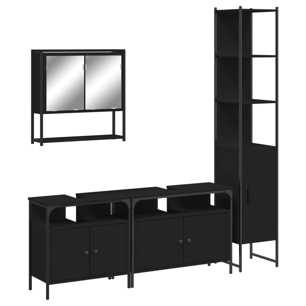 Set Mobili da Bagno 4 pz Nero in Legno Multistrato