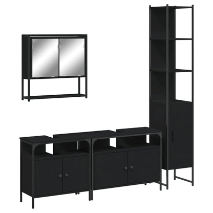 Set Mobili da Bagno 4 pz Nero in Legno Multistrato