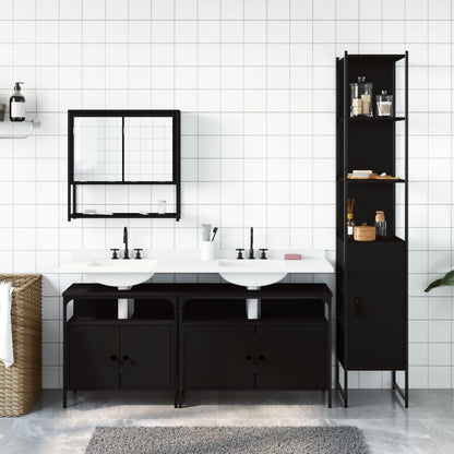 Set Mobili da Bagno 4 pz Nero in Legno Multistrato
