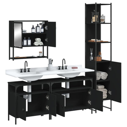 Set Mobili da Bagno 4 pz Nero in Legno Multistrato
