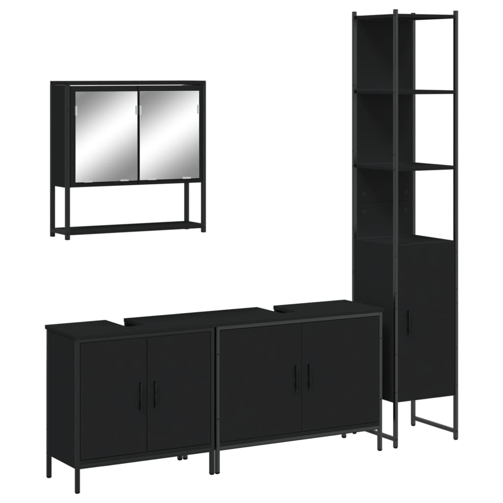 Set Mobili da Bagno 4 pz Nero in Legno Multistrato